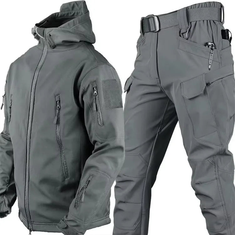 Winter Waterproof Tactical Jackets Sets Men Outdoor Soft Shell Hiking Hunting Jacket Suit Fleece Cargo Pant Tracksuits